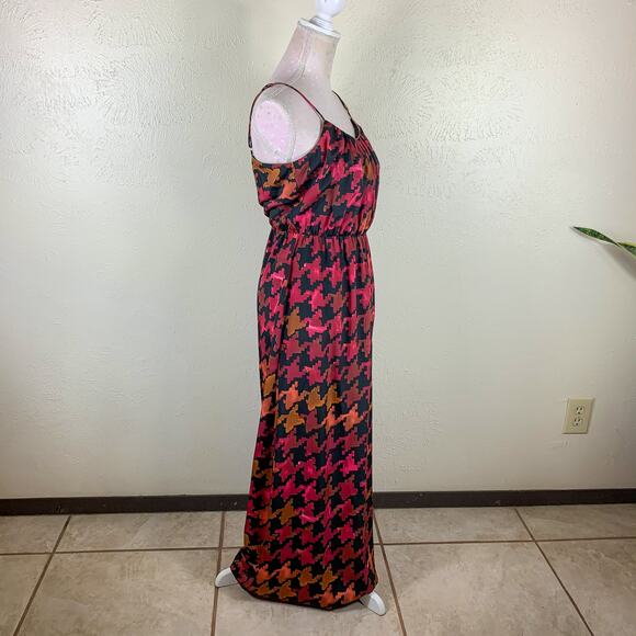 Lavender Brown Houndstooth Maxi Dress Size S Red‎ Black Long Sleeveless - Picture 5 of 12